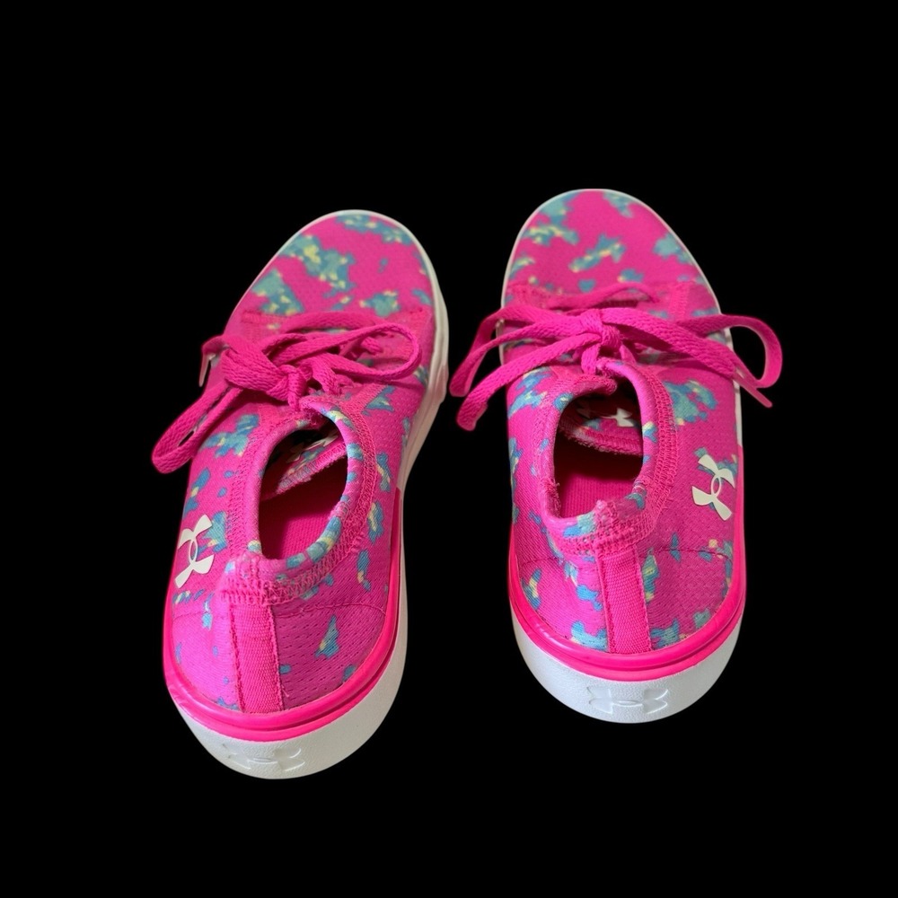 Girls 2Y Under Armour Neon Pink & Flower Print Laced Sneakers Tennis Shoes - Picture 4 of 8